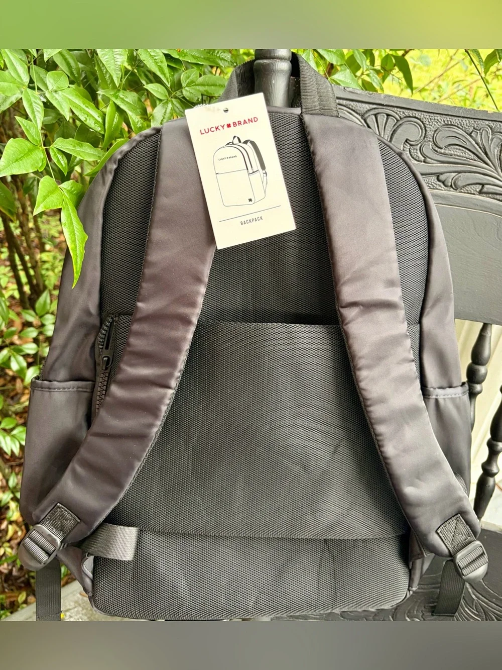 NWT LUCKY BRAND Black Backpack-Multiple Compartments & Two Water Bottle Holders